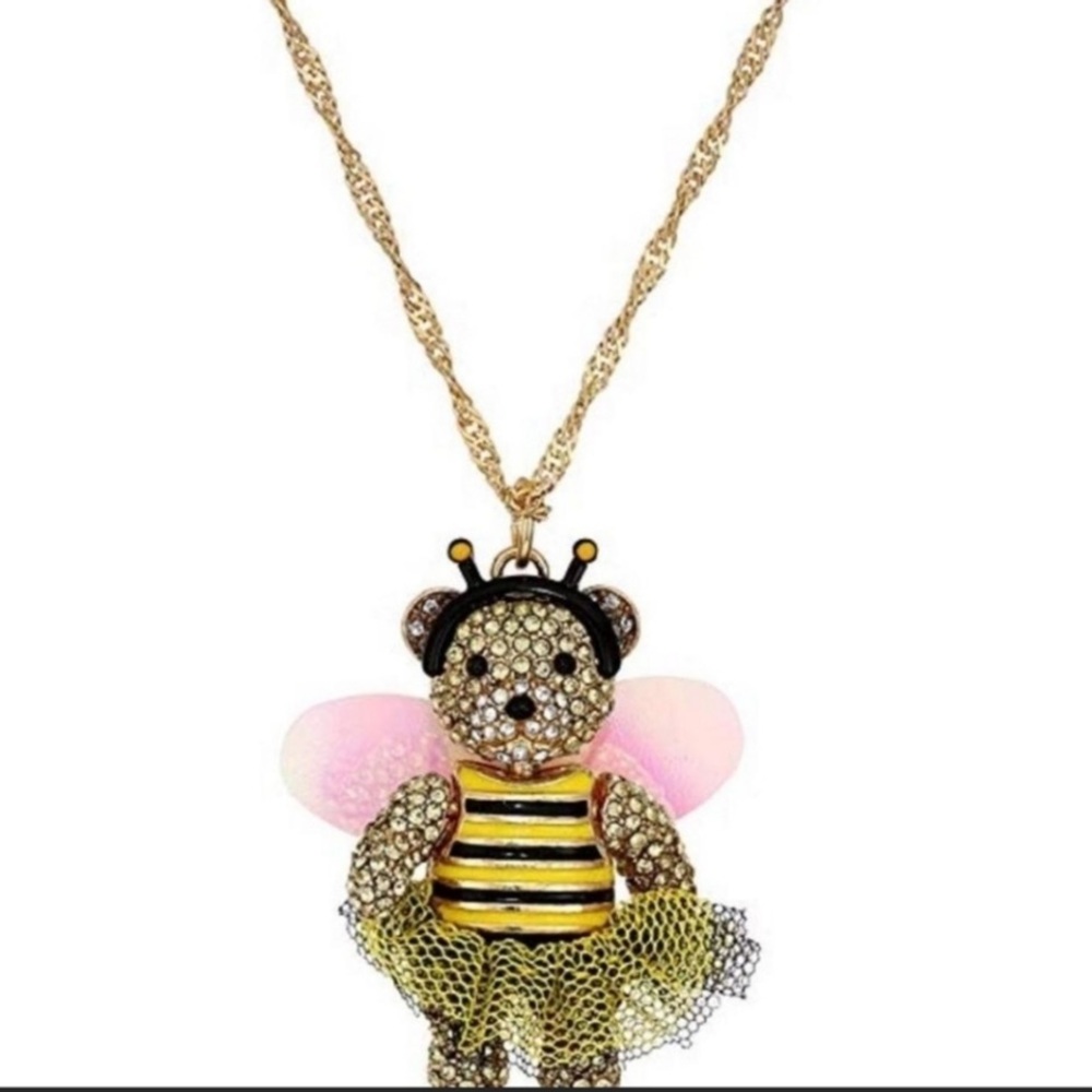 BETSEY JOHNSON Bumblebee or Bee Teddy Bear Ballerina with Wings Necklace NEW NWT - Picture 6 of 9